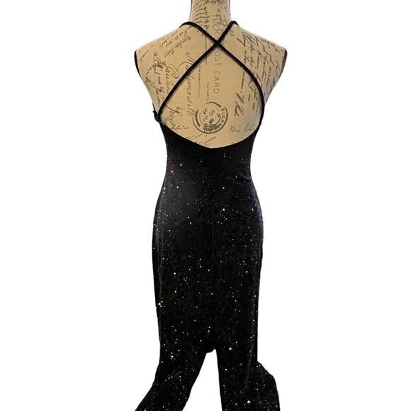 Jump Apparel by Wendye Chaitin Velvet Gown Dress Size 7/8 Blue Multi Glitter USA - Picture 4 of 12